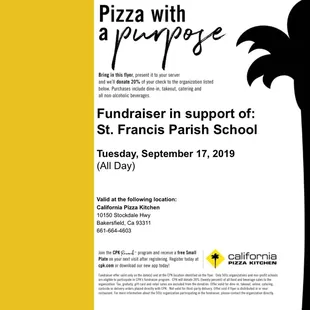 Love Pizza? Eat it without guilt by raising money for a great cause, kids education. Join us 9/17/19 at CPK