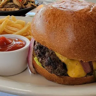 a hamburger and french fries