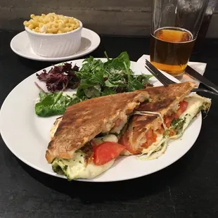 Mozzarella with tomatoes substituted for the salami. Mac and agrees and a second line pale ale.