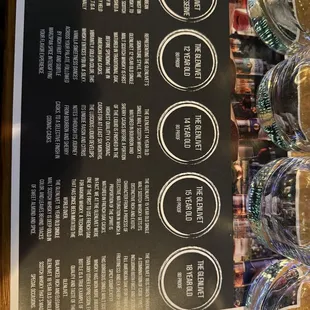 Whiskey tasting menu