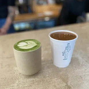 Matcha and drip coffee