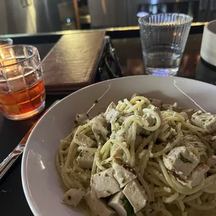 Spaghetti Al Limone with Chicken (Old Fashioned cocktail)