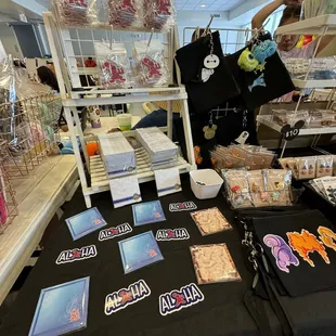 a table full of merchandise