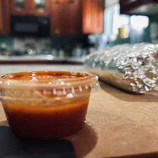 Salsa and breakfast burrito
