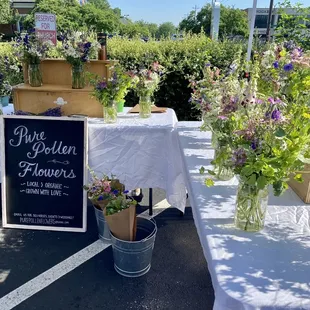 a table with flowers