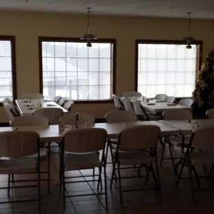 empty tables and chairs