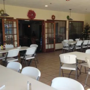 tables and chairs in a restaurant