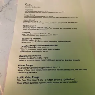 Beer menu April 2022