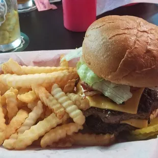 a hamburger and fries