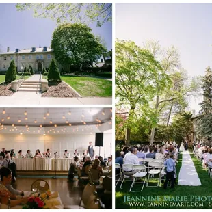 Outside of the Saint Paul College Club, an outdoor wedding ceremony, and a wedding reception.