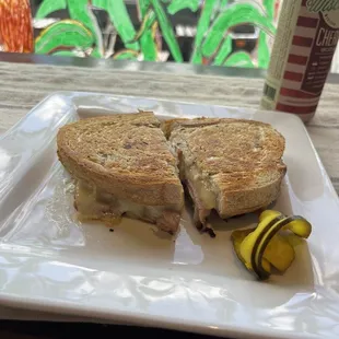 Yummy grilled ham and cheese with smoky mayo, mustard and some of the best pickles you will ever have