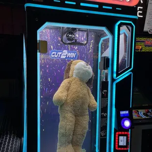 a teddy bear in a slot machine