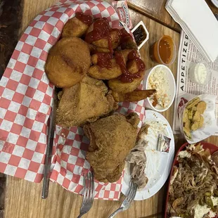Fried Chicken, Fries, Fried Biscuits and Apple Butter