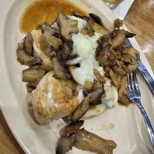 My chicken with mushroom and cheese. Was good.