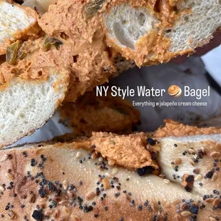Everything bagel toasted w Jalapeño cream cheese