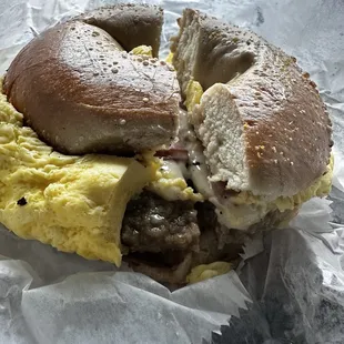 Egg,Cheese and Sausage Bagel