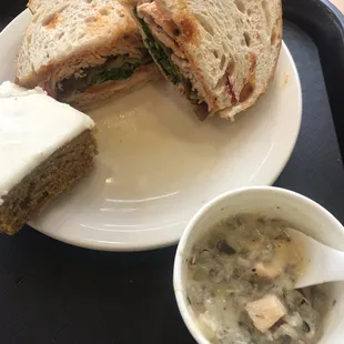 Chimeo, wild rice chicken soup and pumpkin bar.