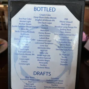 Beer menu