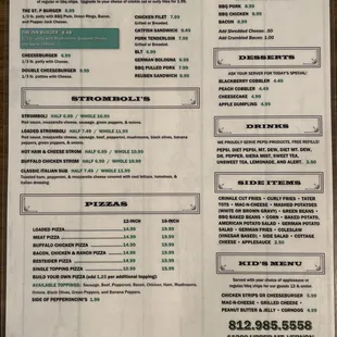 the menu for the restaurant