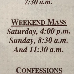 Mass schedule