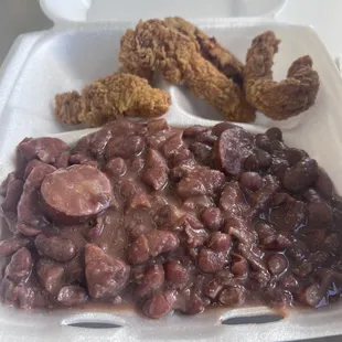 Red beans and rice with chicken tenders