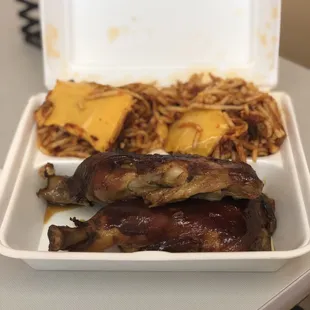 $7 - baked spaghetti &amp; bbq chicken