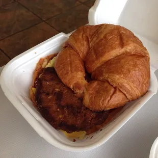 Hot sausage on croissant