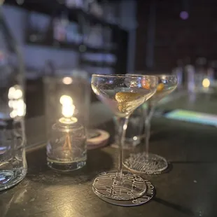 Empty glasses! They were the Mezcal Martinez and the Bee's Knees.