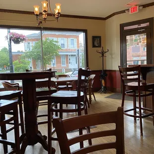 tables and chairs in a restaurant