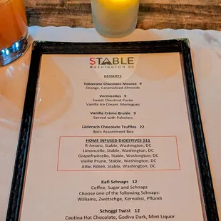 Dessert menu