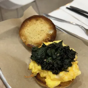 Spinach and kale breakfast sandwich
