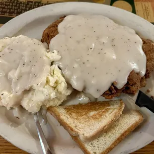 Chicken Fried Steak with Mashed Potatoes, Gravy and Texas Toast