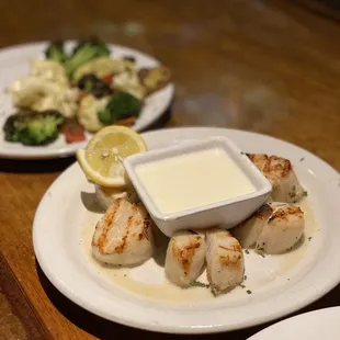 Scallops and roasted vegetables.