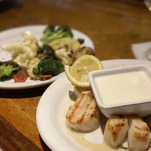 Scallops and roasted vegetables.
