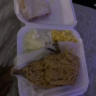 Whiting , mash , Mac and bread.