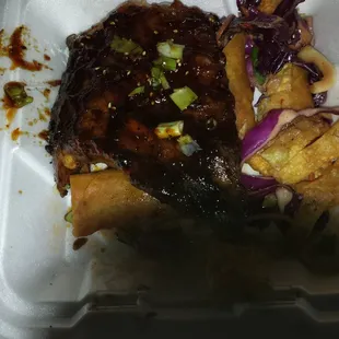 Ribs and veggie spring rolls