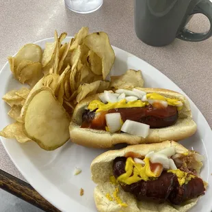 Sausage dogs with home chips