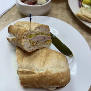 Cuban sandwich with Mediterranean potato salad