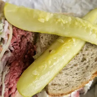 Roast Beef Sandwich: Rare Roast Beef, Swiss, Coleslaw, and Tiger sauce