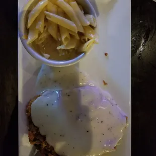 Chicken fried steak and Mac and cheese