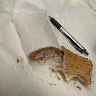 a half eaten sandwich