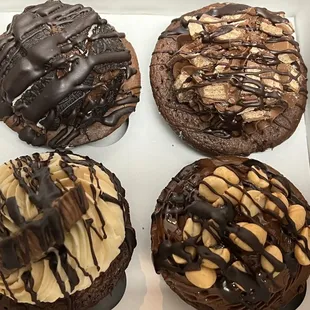 four different flavors of brownies