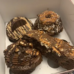 Reese's, Samoa, pecan turtle and salted caramel bar.