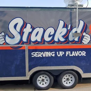 a blue and orange food truck