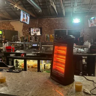 Heater to warm up patrons