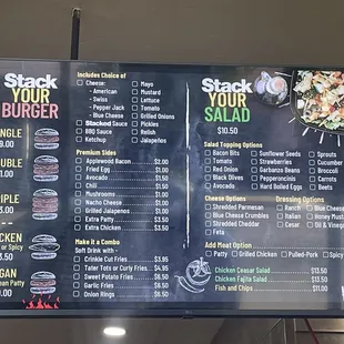 Stack Your Burger &amp; Stack Your Salad Menu