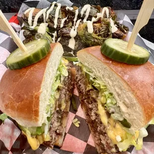 The Stack Burger and Brussel Sprouts