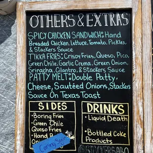 a menu on a chalk board