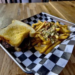 Stackers Patty Melt and Green Chile Queso Fries