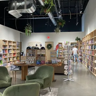 Inside, cozy, hip space
